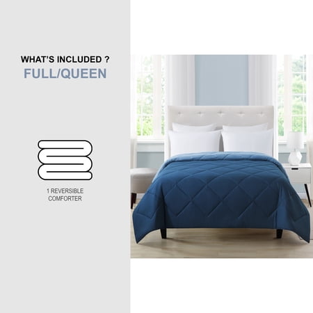MAINSTAYS REVERSIBLE MICROFIBER COMFORTER, NAVY, FULL/QUEEN