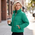 thumbnail image 4 of Edvintorg Womens Puffer Jacket Plus Size Collared Cropped Quilted Coat Long Sleeve Zip up Padded Outerwear with Pocket Women's Clothes Green S-3XL, 4 of 8