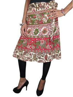 Mogul Women's Wrap Around Skirt Animal Print Knee Length Cotton Skirts