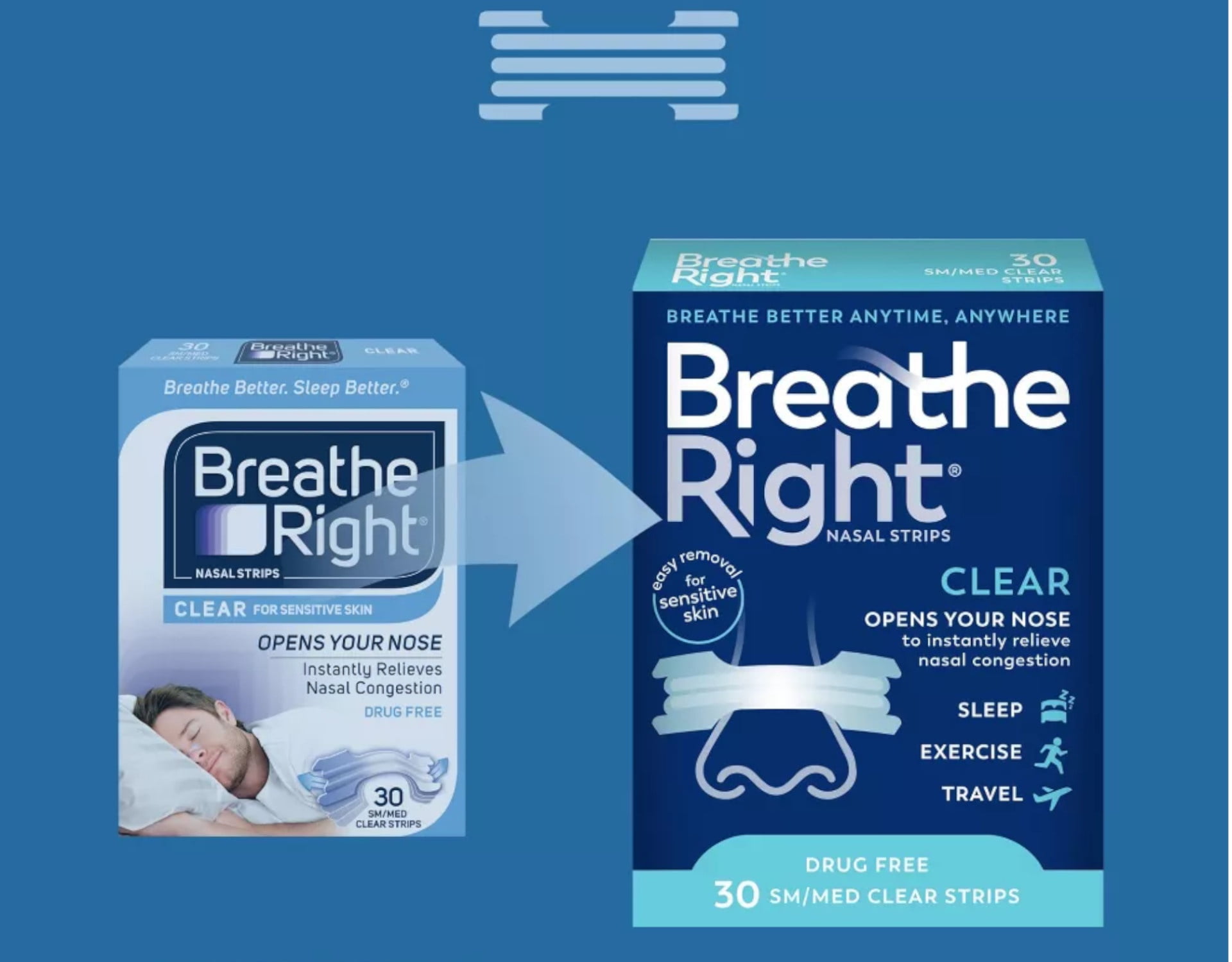 Breathe Right Nasal Strips Clear Small/Medium 30 Each (Pack of 5)