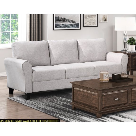 Modern Transitional Home Interior In Textured Sand Hued Fabric Upholstered , Living Room
