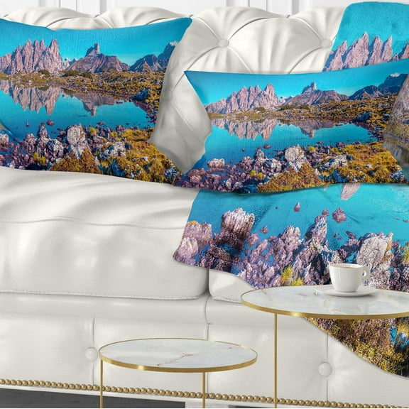 Designart Lago Rienza Ursprung Panorama - Seashore Throw Pillow - 12x20
