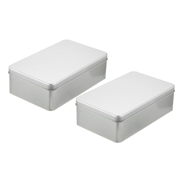 Uxcell Metal Tin Box Containers, 2Pcs7.1x4.3x2.2BlackSilver Rectangular Empty Hinged Tins Box with Lid for Home Storage