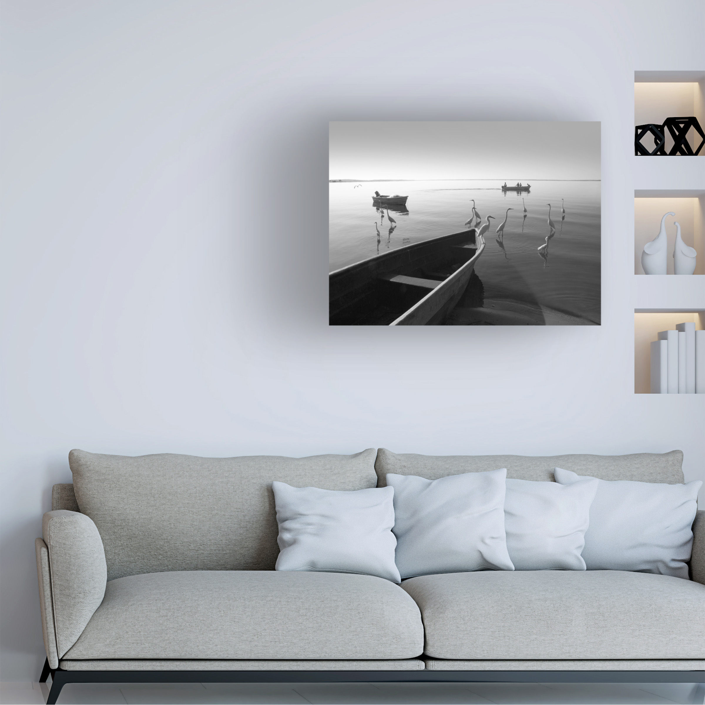 Trademark Fine Art "Herons and 3 Boats" Canvas Art by Moises Levy