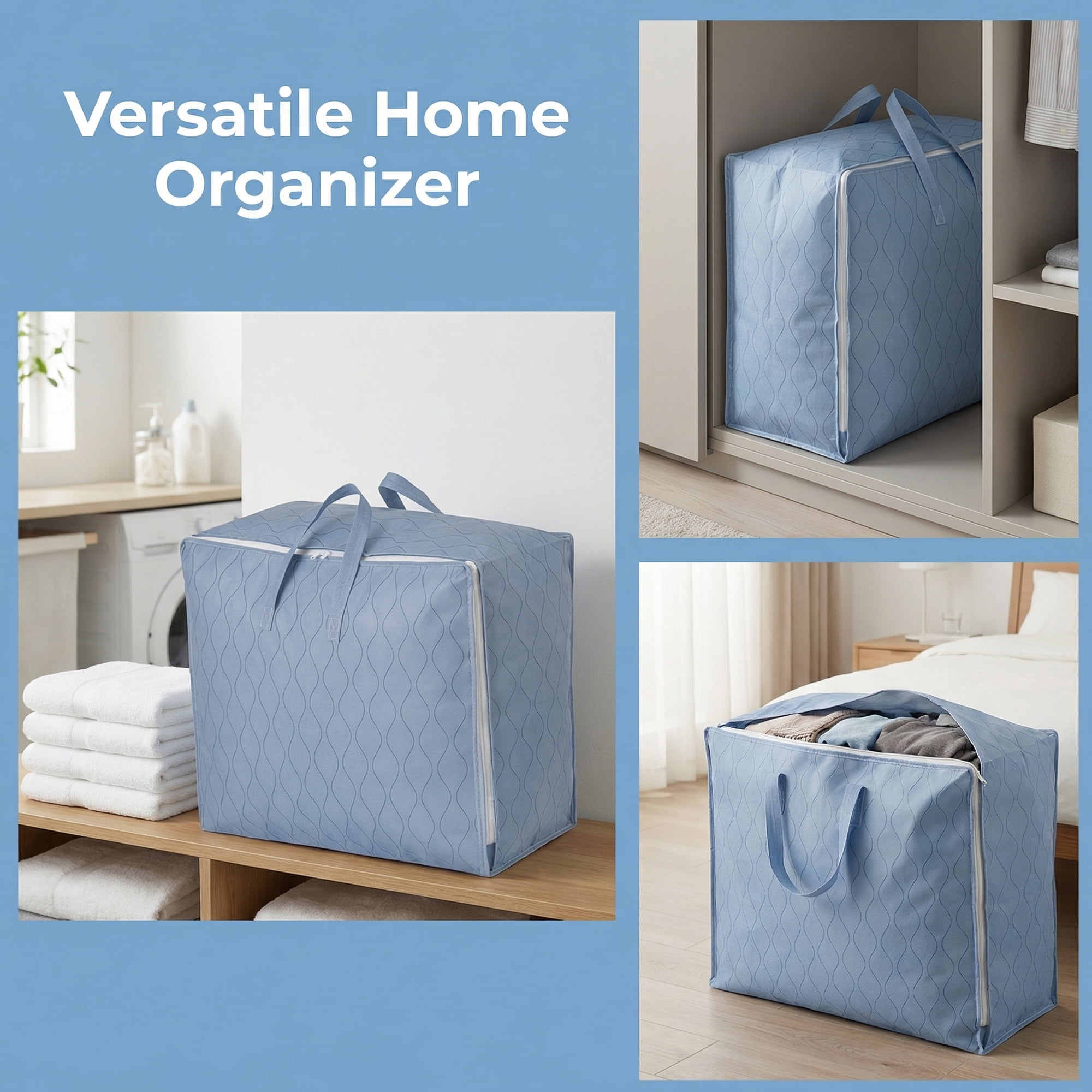 Unique Bargains Storage Bag for Organizing Comforter and Closet Blue 24"x10.6"x20.5"
