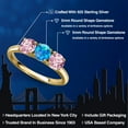 thumbnail image 2 of Gem Stone King 18K Yellow Gold Plated Silver Simulated Blue Opal and Pink Lab Grown Diamond Engagement Ring for Women | 1.50 Cttw | Round Cabochon 5MM | Gemstone October Birthstone | Size 9, 2 of 6