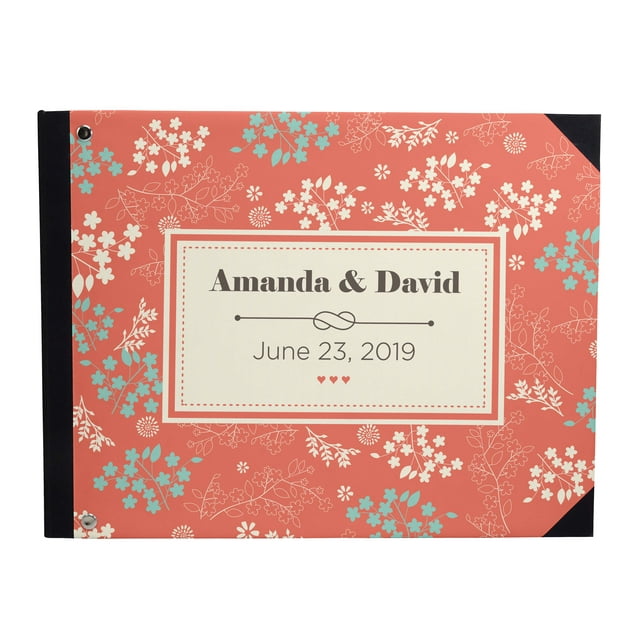 Darling Souvenir Orange Floral Branches Printed Hardbound Cover Guestbook For Wedding Guest Sign In Book Registry-9 x 12 Inches