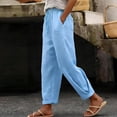 thumbnail image 3 of Dvprdro Womens Drawstring Linen Pants Cuffed Leg Hem Loose Fit Side Pockets Solid Casual Summer Bottoms, 3 of 9