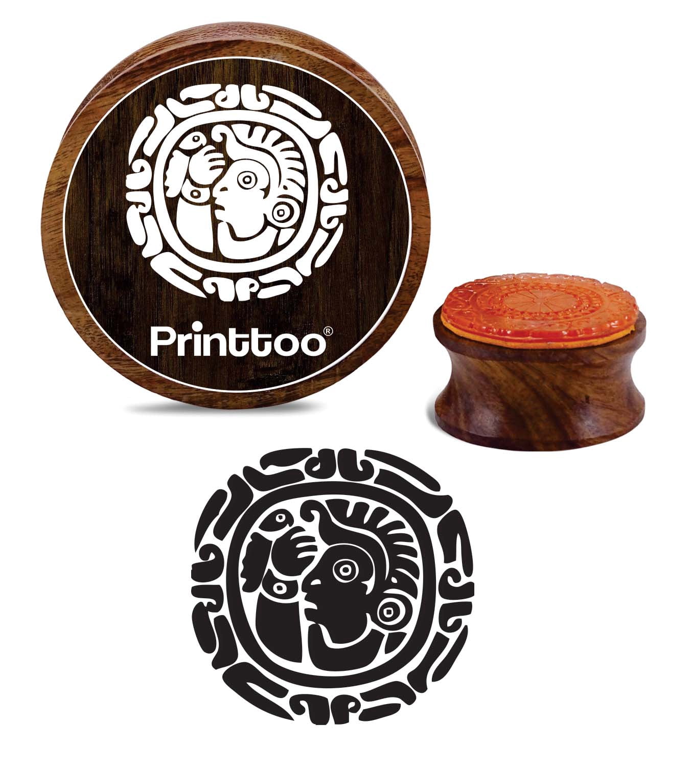Printtoo Craft Textile Round Aztec Inca Symbol Wooden Rubber Stamp ...