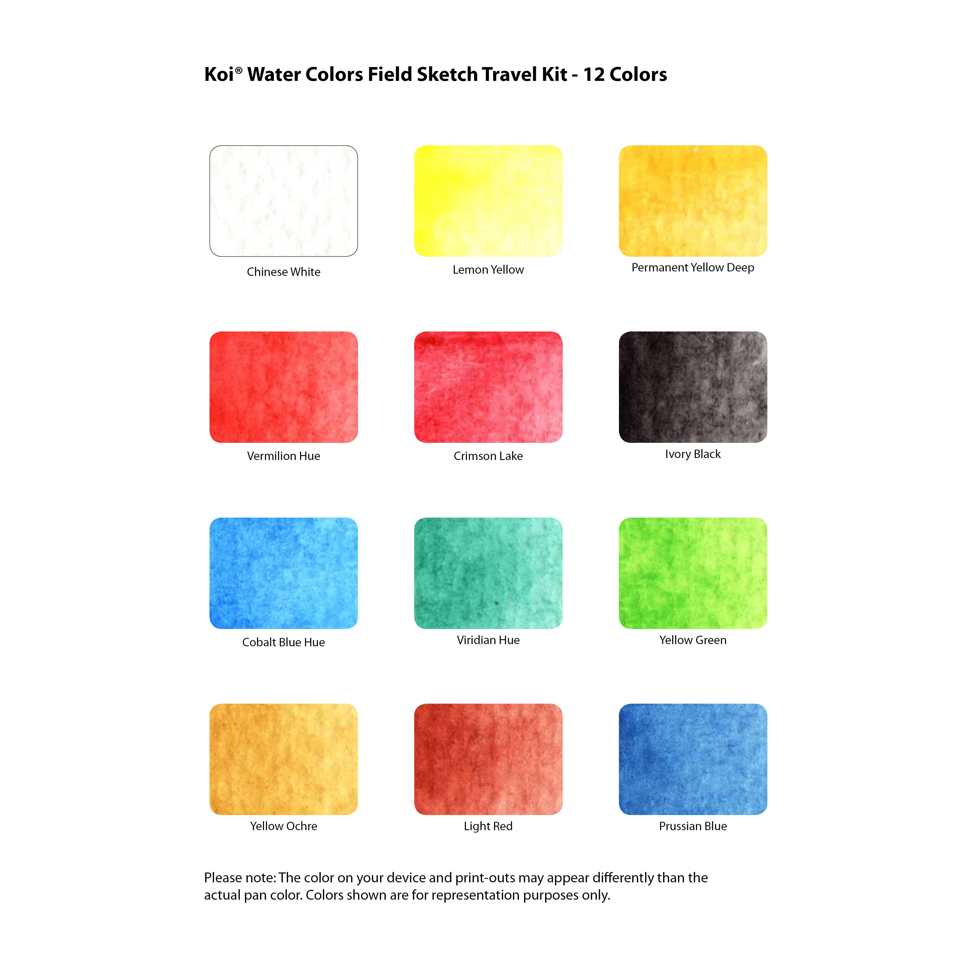 Koi Water Colors 12 Half Pan Pocket Field Sketch Box Set, 6 Pack