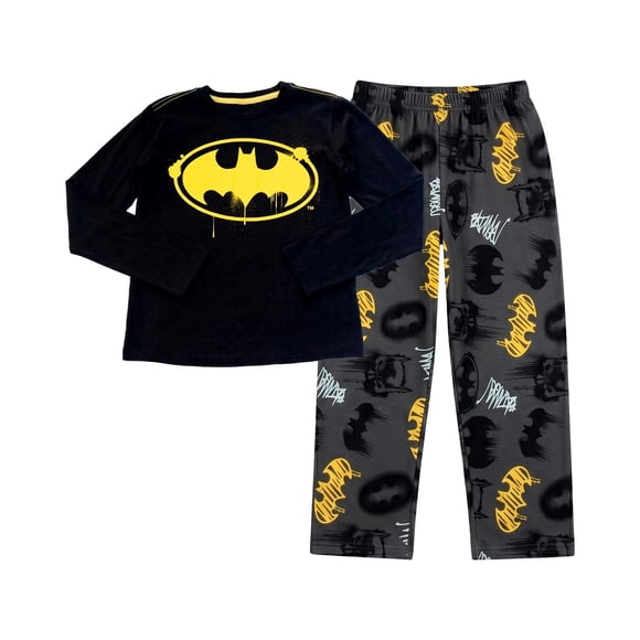 Pijama Batman Niño Playera Manga Larga Chifón y Pantalón Brush Multicolor Talla 8, 2 Piezas