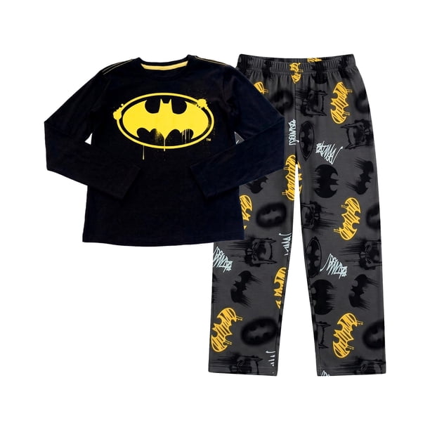 Pijama Batman Niño Playera Manga Larga Chifón y Pantalón Brush Multicolor Talla 6, 2 Piezas