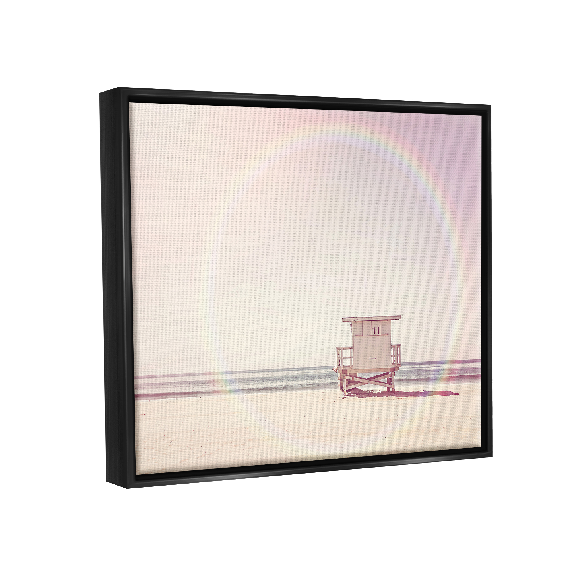 Stupell Industries Rainbow Beach Hut Photography Nature Photography Black Floater Framed Art Print Wall Art, 31 x 25