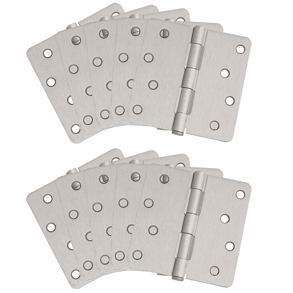 Design House 4 in. x 1/4 in. Radius Satin Nickel Door Hinge Value Pack