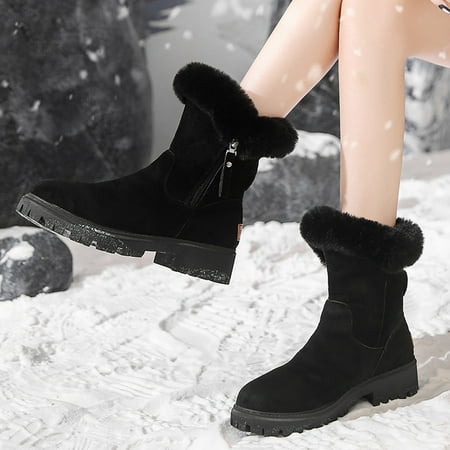 

LnjYIGJ Women s Middle Mid Calf Boots Women s Shoes Fashion Minimalistic Solid Color Zipper Plush Warm Thick Heel Short Boots