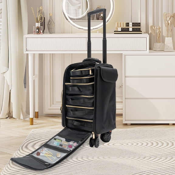 Rolling Makeup Train Case Professional Makeup Case Cosmetic Storage Organizer