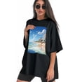 thumbnail image 3 of Plus Size Shirt for Women Black Tops for Women Short Sleeves Shirt for Women Seaside (1) T Shirt Crewneck Shirt for Women XL, 3 of 5