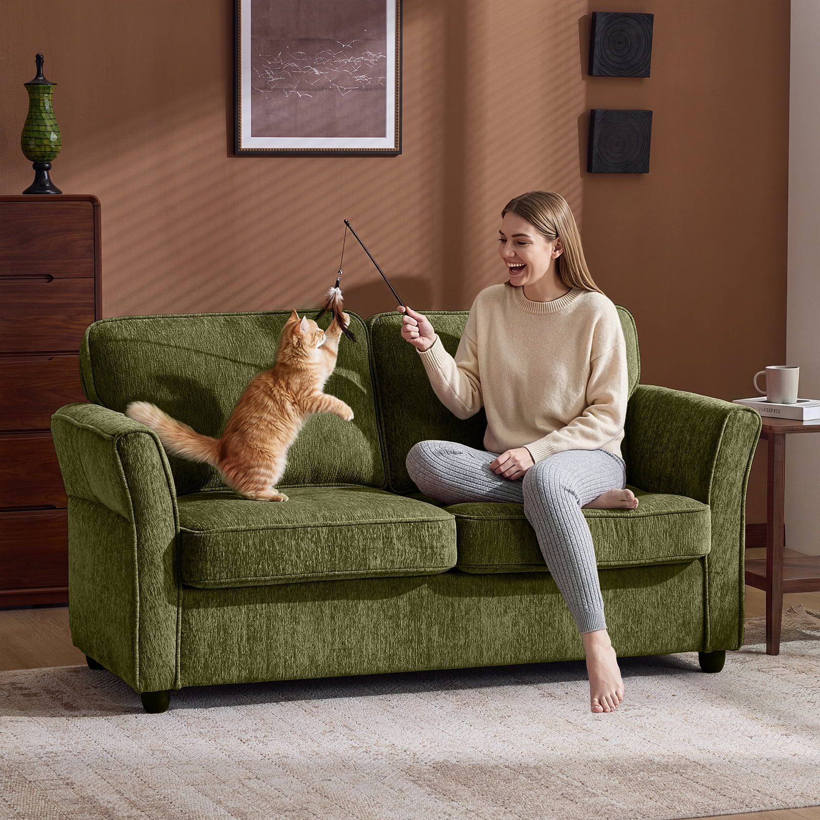 Ktaxon 68" Loveseat Sofa, 2-Seater Chenille Fabric Couch, Compact Sofa for Living Room, Bedroom, Apartment, Small Place Green