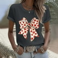 thumbnail image 2 of Women's Valentine's T-Shirt Short Sleeve Bow Print Crewneck Top for Romantic Dark Gray 2XL, 2 of 7