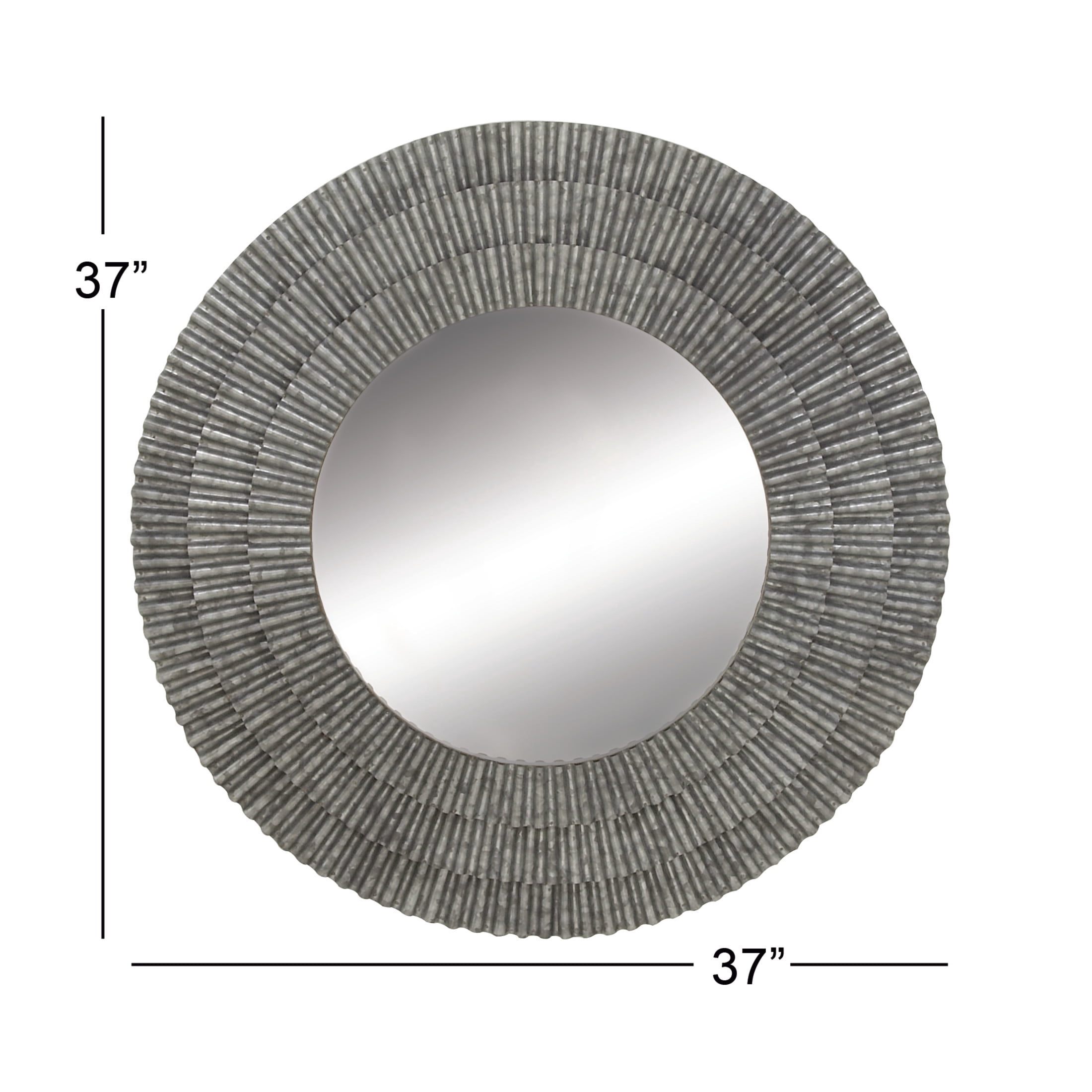 DecMode 37" x 37" Gray Galvanized Layered Ribbed Wall Mirror
