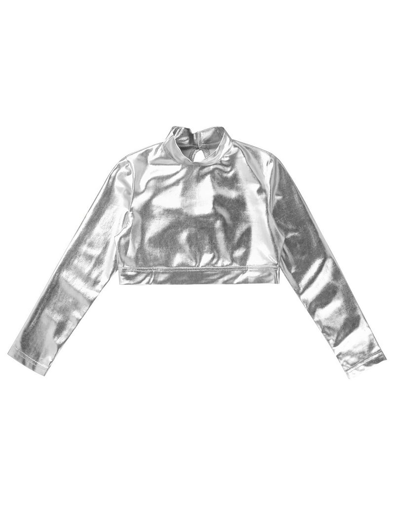 inhzoy Little Youth Girls Long Sleeves Mock Neck Metallic Crop