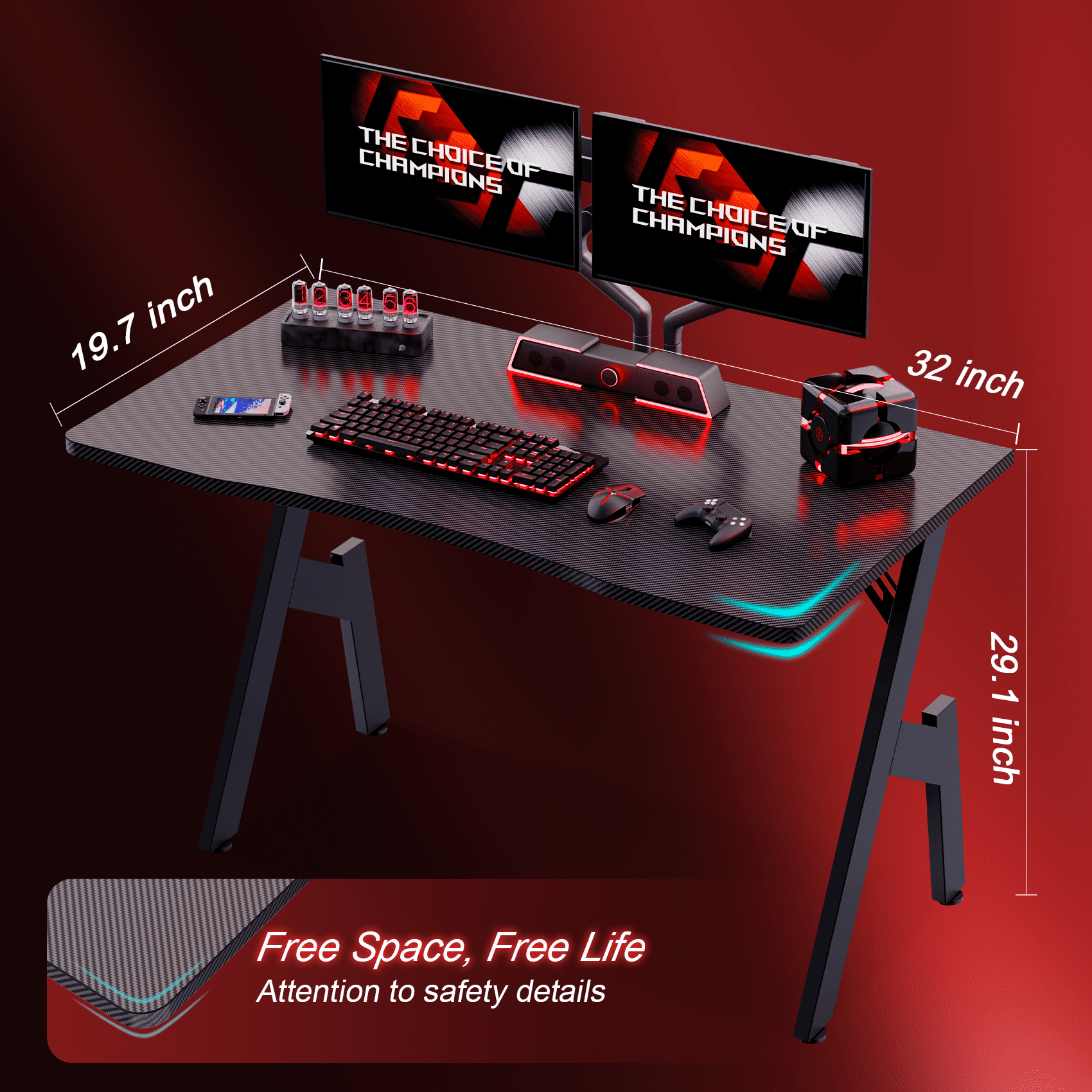HLDIRECT 32 inch Gaming Desk, Ergonomic Gamer Table, Gamer Workstations for Adult and Teen, Black