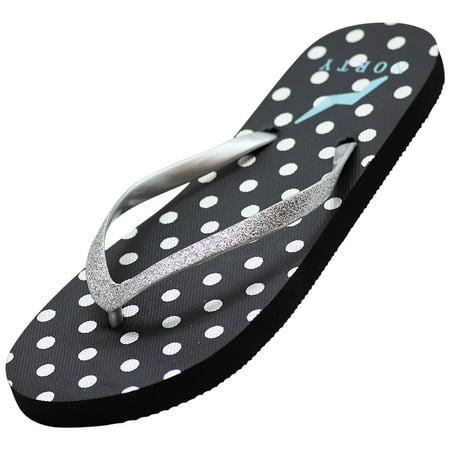 

NORTY Womens Flip Flops Adult Female Thong Sandals Black Silver