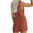 thumbnail image 4 of biudgviw Rompers for Women Boho One Piece V Neck Sleeveless Tank Top Jumpsuits Button Tie Knot Waisted Summer Beach Outfits with Pockets, 4 of 7