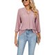 thumbnail image 1 of Camisa básica de color sólido para oficina, fiesta, viajes: rosa oscuro, talla S, cuello en V, manga 3/4 plisada, 1 of 6