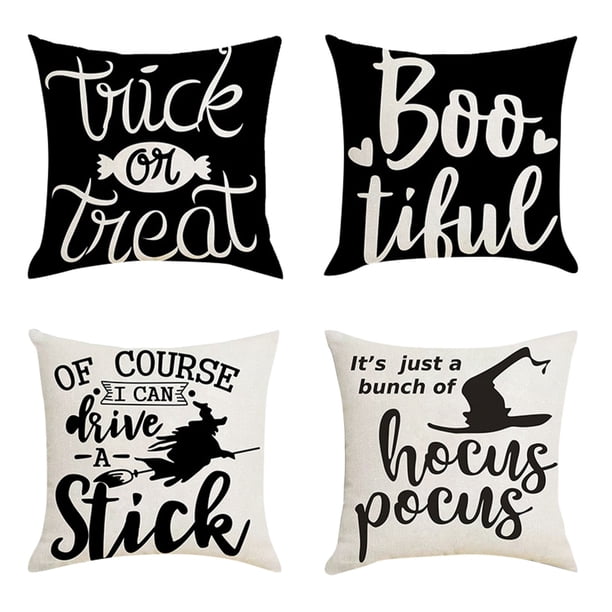 Halloween!Fundas de almohada de otoño de 18x18, fundas de almohada decorativas de Halloween, fundas de cojines de lino para coche de arce para decoración del hogar del sofá del sofá, 4 piezas