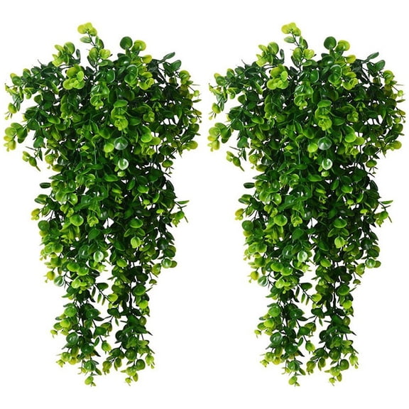 Hzzsbu 2pcs Artificial Potted Hanging Plants - Fake Eucalyptus Vine for Home Kitchen Office Decor