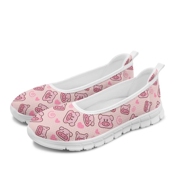 CHAQLIN Women’s Ballet Flats Knit Mesh Pig Printing Flats Round Toe Shoes Comfy Slip Ons Casual Dress Flats Waling Loafer