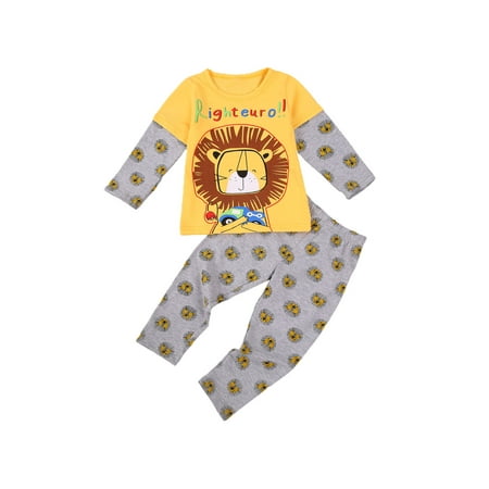 

JYYYBF Infant Baby Boy Girl Yellow Lion Printed Pattern Round Collar Pullover Grey Long Pants Two-Piece Clothes Set Yellow 18-24 Months