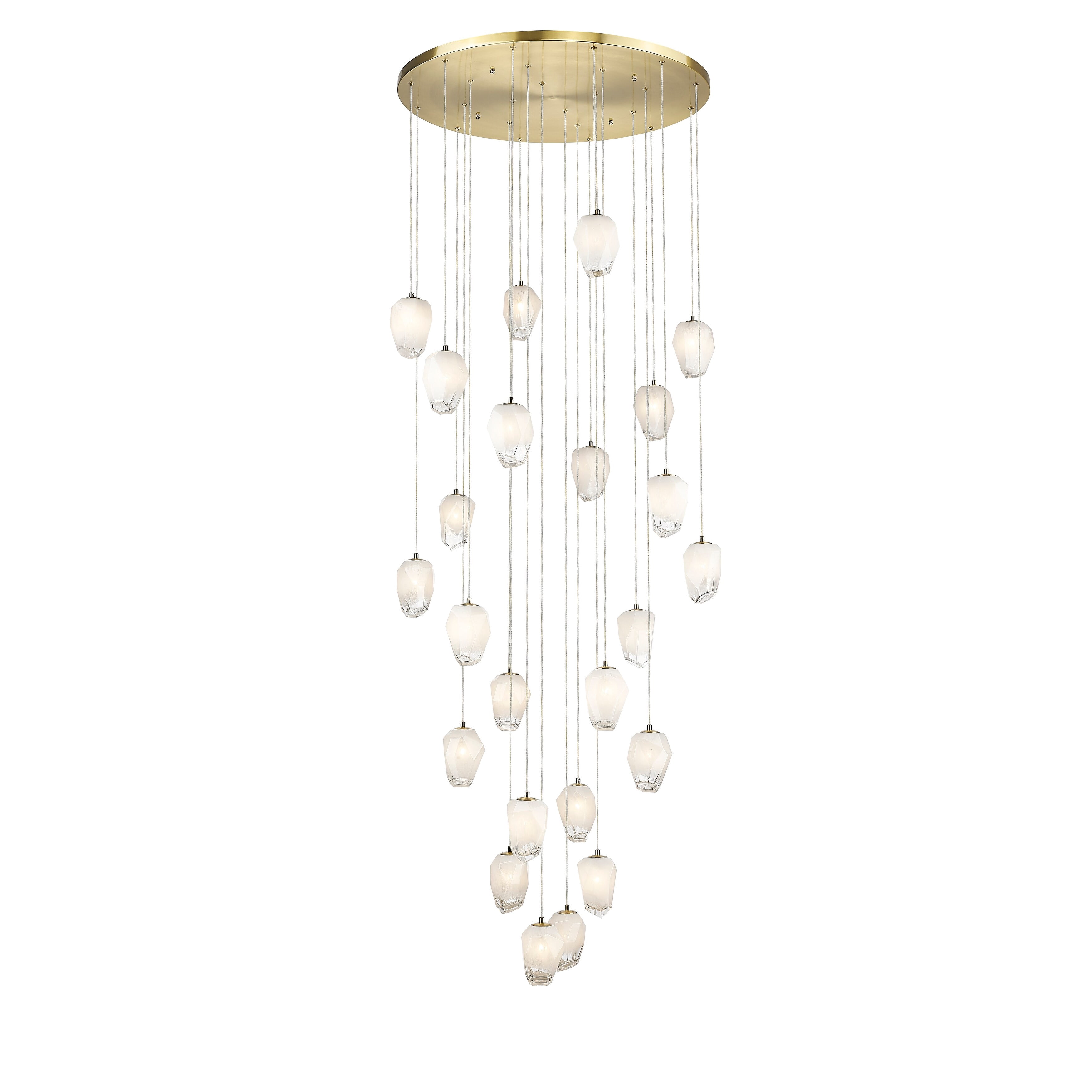 Living Design 24-Light D32'' Round Gold Flushed Chandelier with Hanging White Glass Pendants