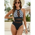 thumbnail image 3 of Through Swimsuit Women Beachwear Striped Spliced Mesh One Piece Bodysuit Swimwear Bathing Suit Fashion Bikinis, 3 of 3