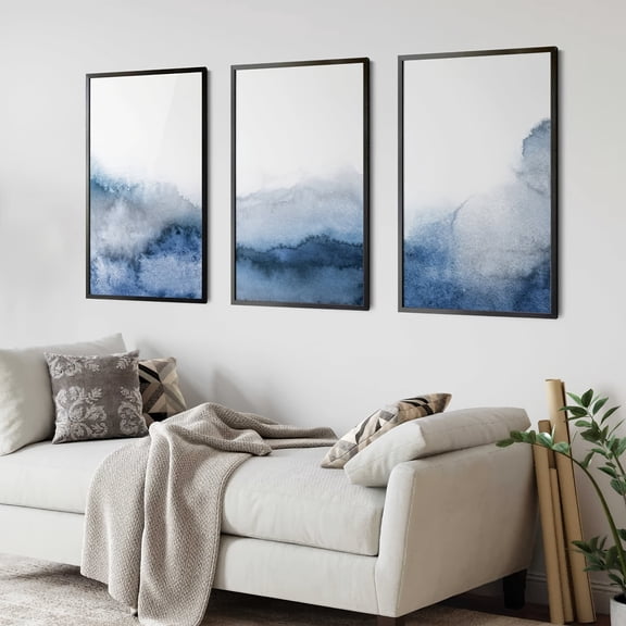 3pcs Modern Abstract Art Wall Set, Blue-Gray Wall Art, Contemporary Minimalist Blue-Gray Watercolor Print Poster Set, Suitable for Living Room, Dining Room, Or Any Home Wall Decor, Unframed.