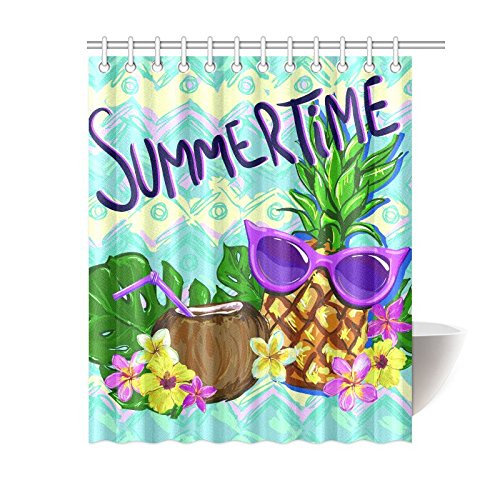 Waterproof Polyester Tropical Palm Leaves Pineapples Shower Curtain Bathroom Set