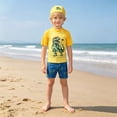 thumbnail image 2 of Rggeeun Baby Boys Swimsuit Set 3Pc Cute 3D Dinosaur Pattern Short Sleeve Crew Neck Top & Elastic Waist Above Knee Trunks with Hat for Summer Water Activities Sweet Beachwear,Multicolor,2-3 Years, 2 of 8