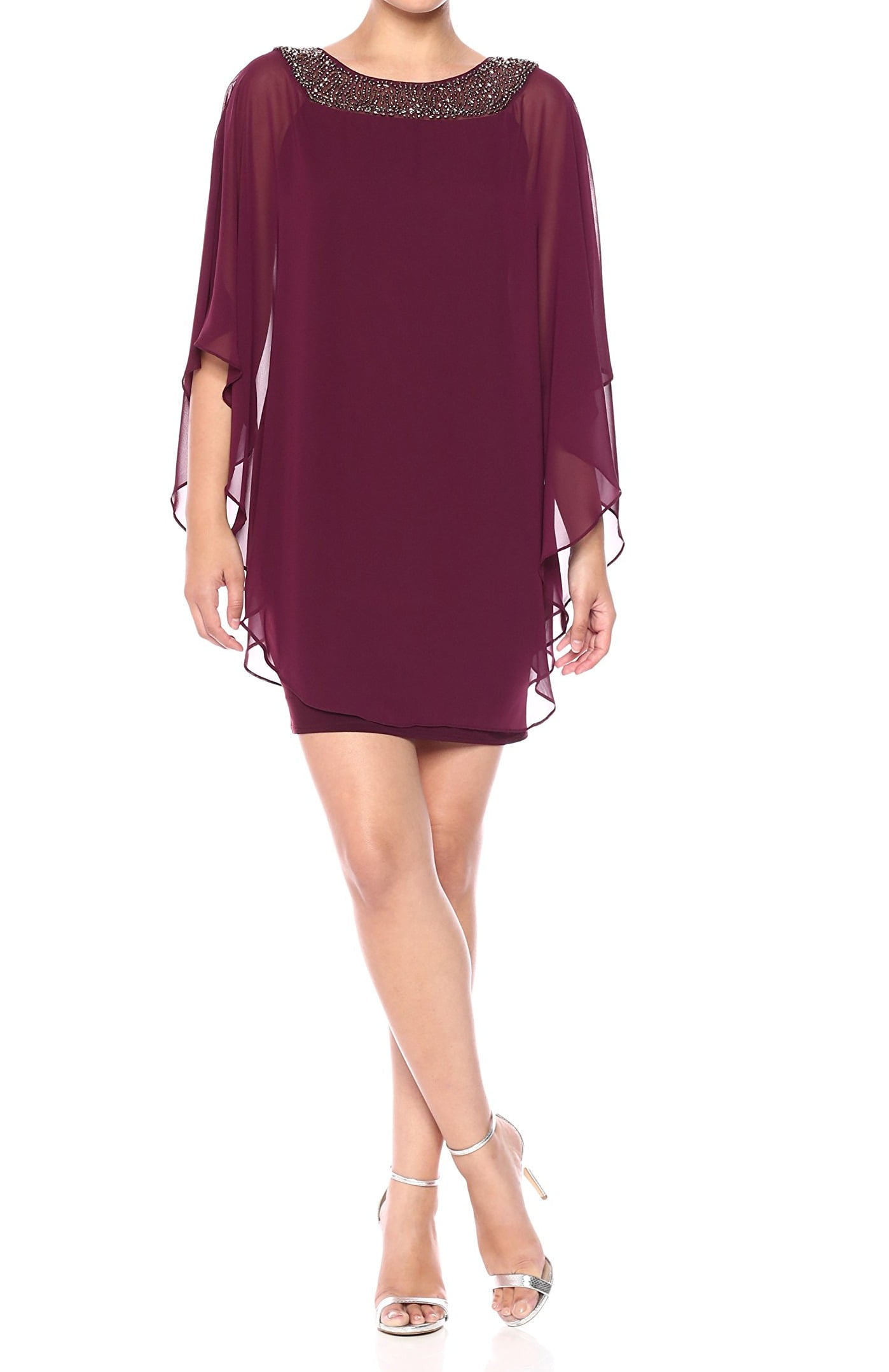 Xscape - Women Beaded Neck Chiffon Overlay Sheath Dress 4 - Walmart.com - Walmart.com