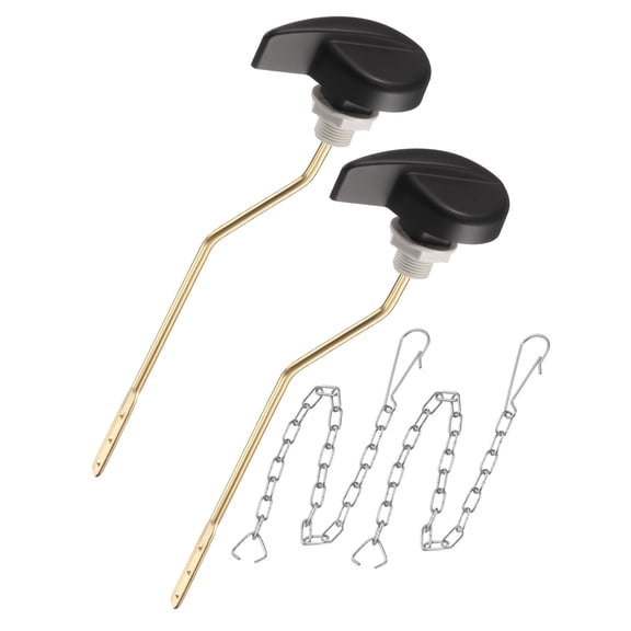 Universal Toilet Handle Replacement, 2 Pcs Toilet Flush Handle with Stainless Steel Chain, Zinc Alloy Toilet Handle Lever, Black Handle(1.7inch Width)