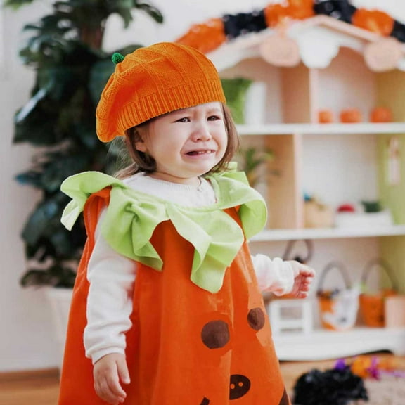 HomeDM Halloween Baby Pumpkin Hat Infant Kids Pumpkin Winter Cute Knitted Hat Newborn Baby Winter Hat Soft Boys Girls Pumpkin Cap for Toddler Autumn Thanksgiving