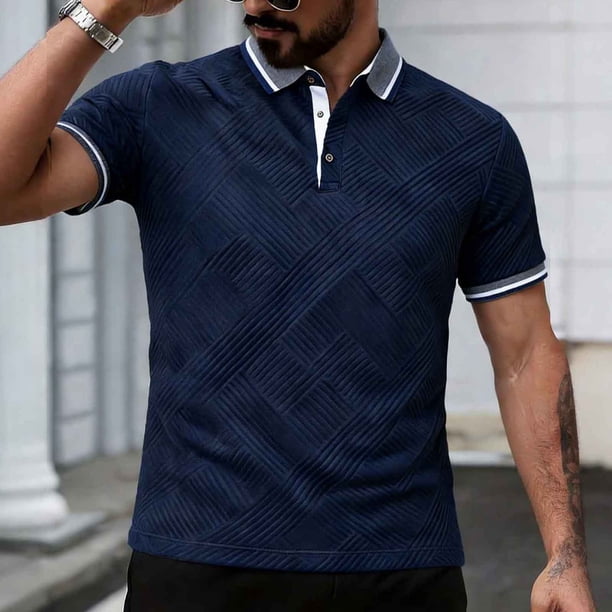 Ceisia Men's Regular Fit Contrast Trim Jacquard Short Sleeve Turndown Collar Casual Polo Shirt Gifts