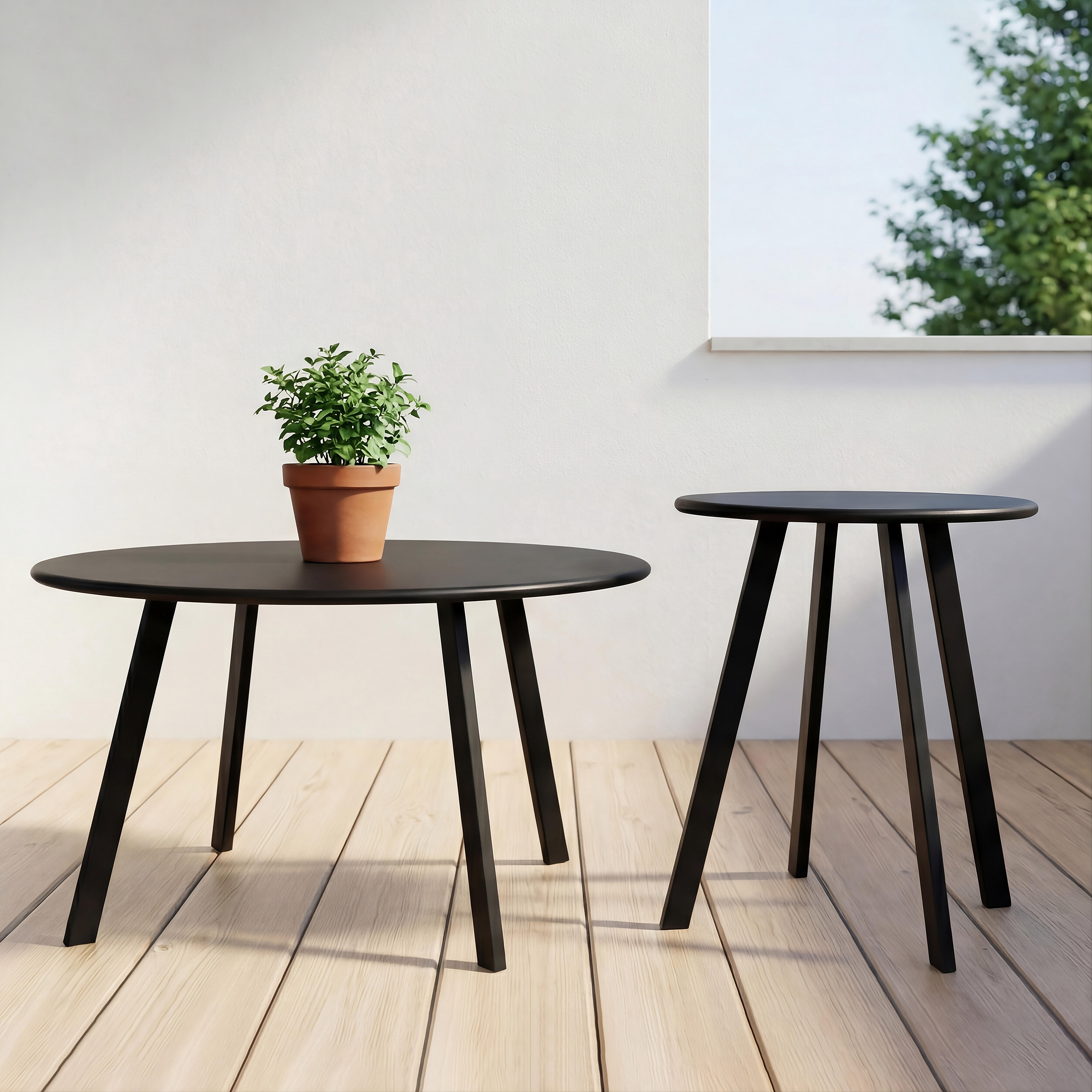 TrumanPick Round Nesting Coffee Table, Black Metal, 2-Piece