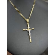 Jesus Necklace 14K Cross Two Tone Curb Chain 24 Gifts Religious Jewelry For Mens Adults