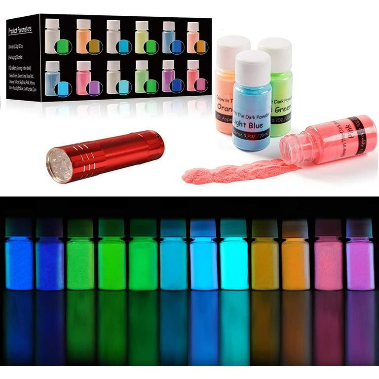 SEISSO Glow in The Dark Powder 12 Colors Epoxy Resin Dye Luminous Pigment Powder Safe Long Lasting for Fine Art, DIY Nail Art, Epoxy Resin Colorant