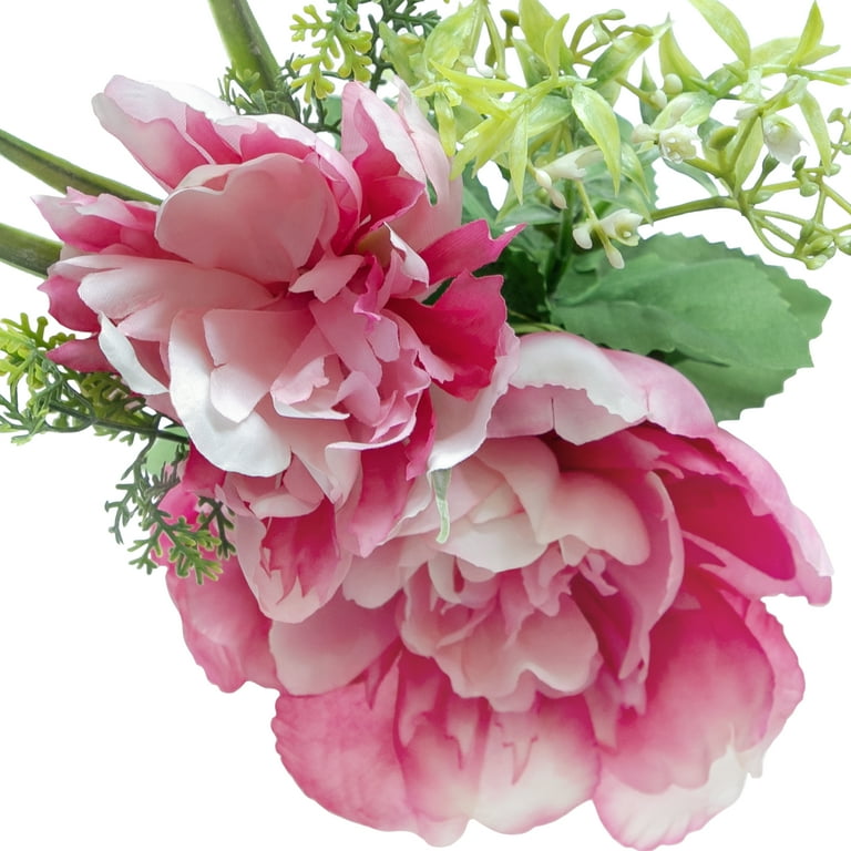 4 pack) 11-inch Artificial Silk Pink Peony & Baby's Breath Mixed