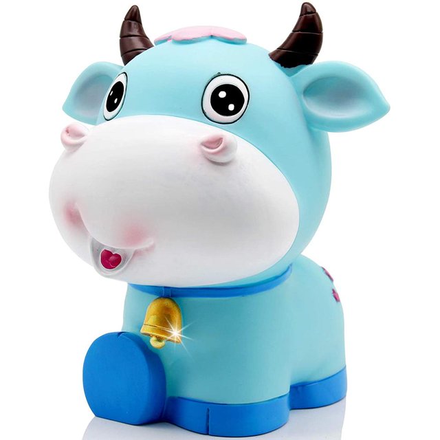Banco De Dinero De Moneda De Buey Azul Con Campana Hucha De Toro Lindo Para Niños Banco De Dinero Creativo Regalo De Cumpleaños Methold FN007255-01