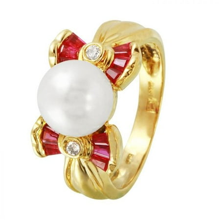 Ladies 0.45 Carat Pearl And Ruby 14K Yellow Gold Ring