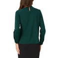 thumbnail image 3 of INSPIRE CHIC Fall Winter Stand Collar Chiffon Blouse for Women's Long Sleeve Business Casual Work Shirt XS Dark Green, 3 of 6