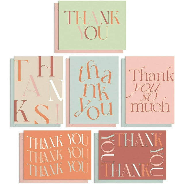 S&O Boho Thank You Cards with Envelopes, Blank Decor Sheets for Handwritten Messages, Set of 24 Greeting notes and covers, Assorted Thank You Cards with Stylish Color Envelopes to Mix & Match